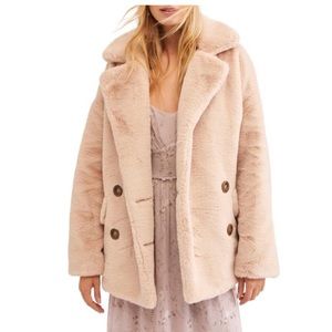 Free People Solid Kate faux fur teddy pea coat S